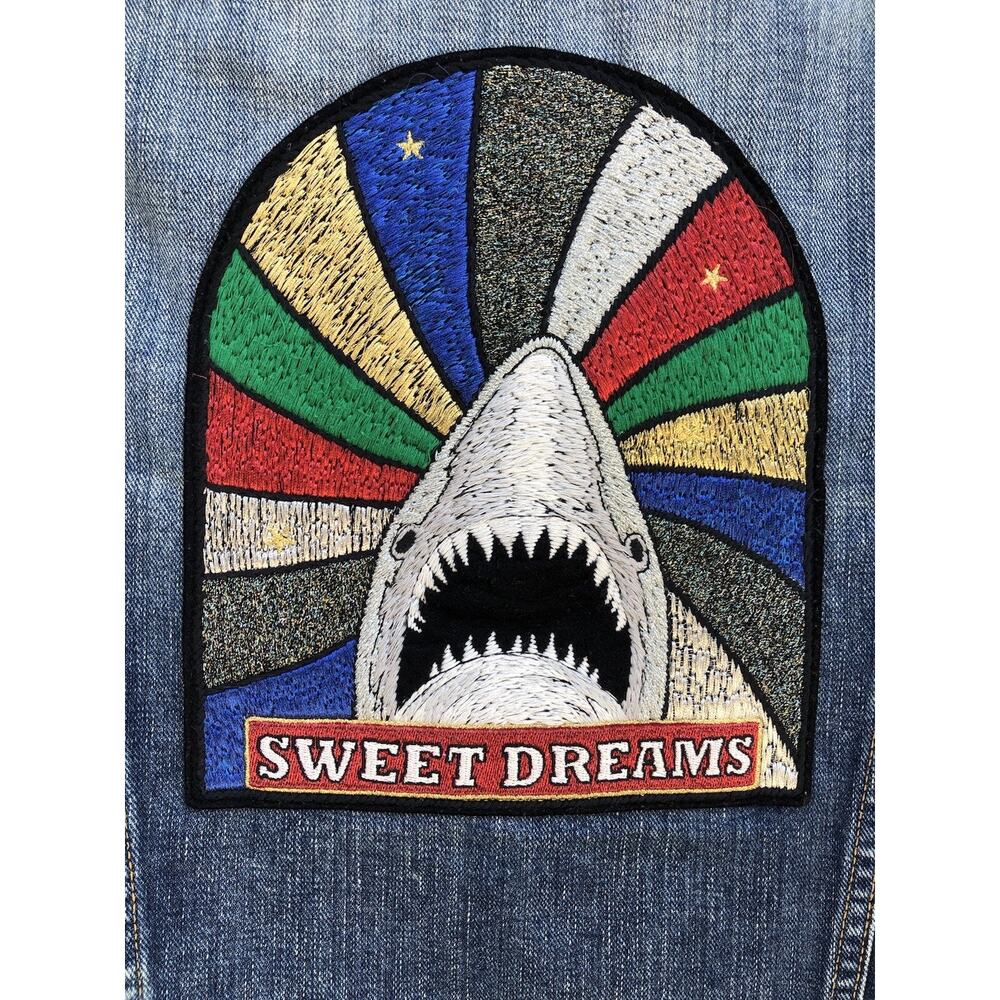 Saint Laurent Paris Sweet Dreams Shark Embroidered Denim Jacket Blue Sz S - Picture 9 of 9